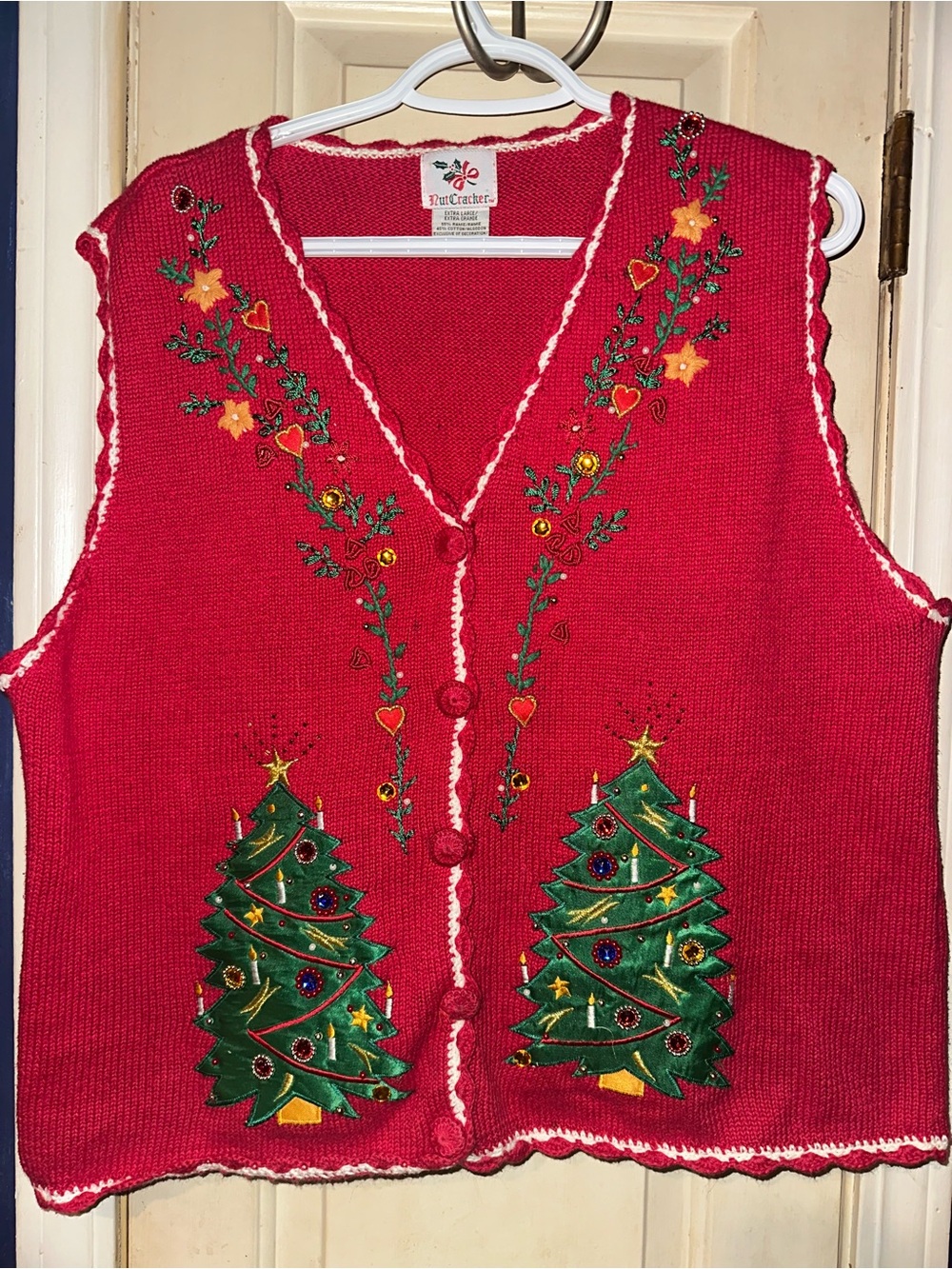 Vintage Red Christmas Embroidered Sweater Vest size XL